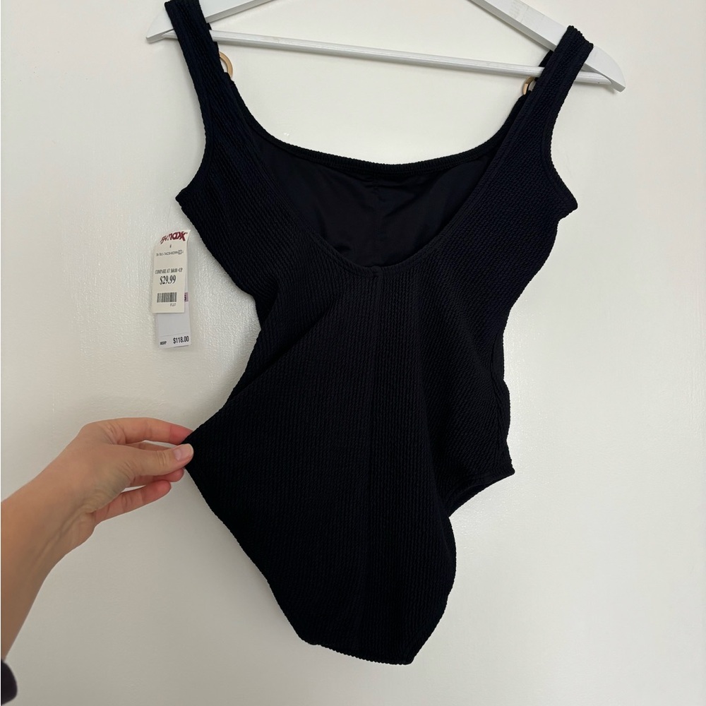 Michael Kors Black Ribbed One-Piece Swimsuit - Picture 3 of 7